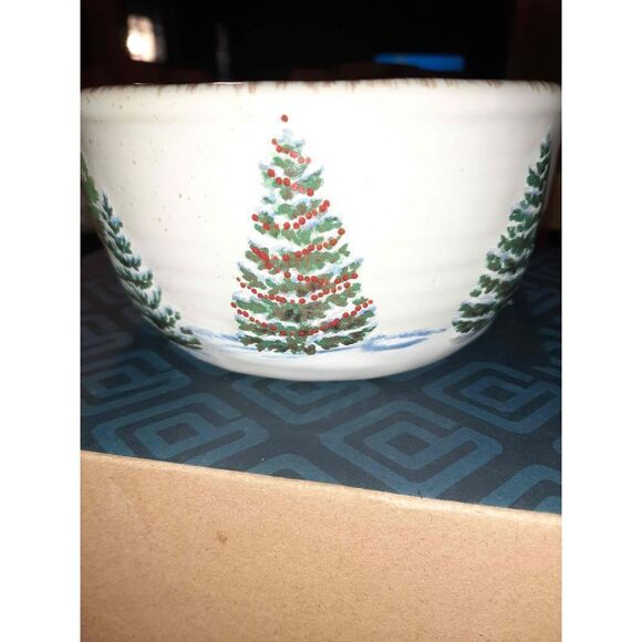 St Nicholas Square 6" Winter White Deer Cabin Christmas Tree Soup Cereal Bowl - Picture 3 of 5